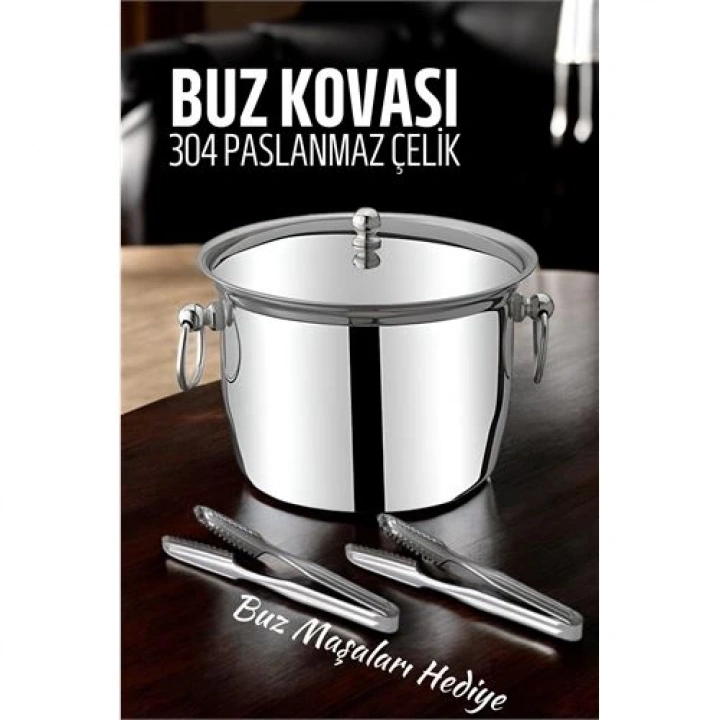 BFS  Buz Kovası 304 Paslanmaz Çelik ve Buz Maşası Seti Buz Termosu