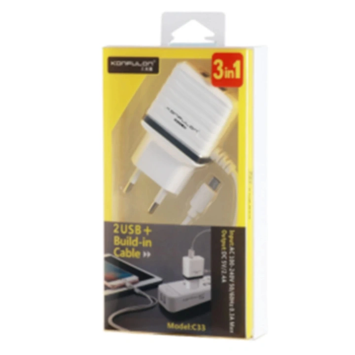 BFS C33 Hızlı Şarj Cihazı 3in1 (Dahili Lightning Kablo iphone Uyumlulu)