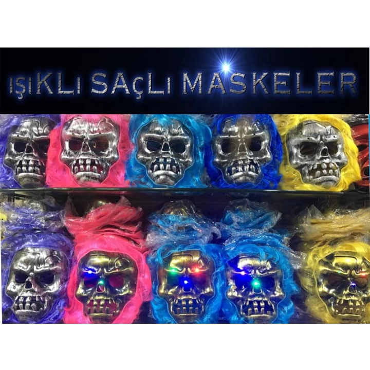 BFS   Cadılar Bayramı Işıklı Halloween Kuru Kafa Maskesi 1 Adet karışık Renk