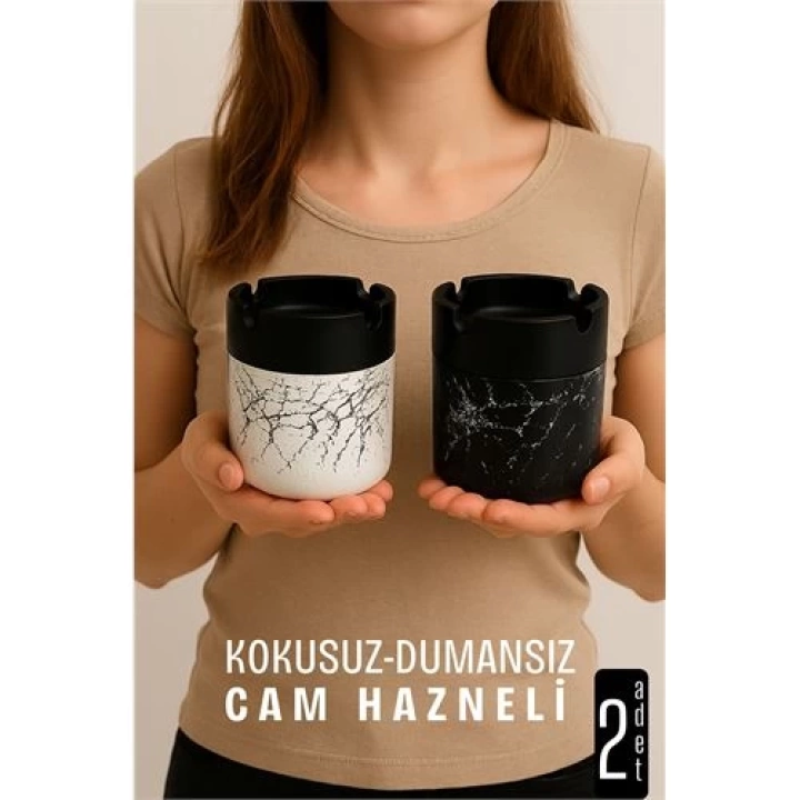BFS Cam Küllük - Mermer Desenli 2 li Küllük Seti  Kafe Küllüğü Restoran Küllüğü Masaüstü Küllük