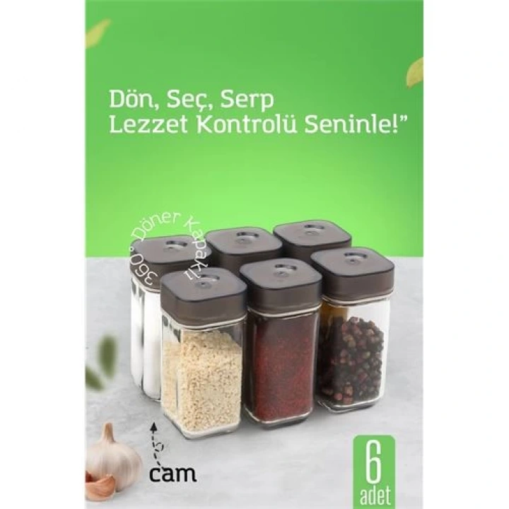 BFS  Cam Tuzluk Baharatlık – 360° Döner Kapaklı | 3 Delik Tipiyle Ayarlanabilir Akış  6 ADET