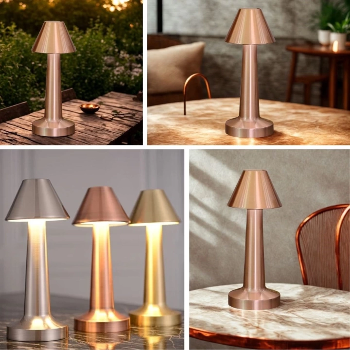 BFS  Çatı Model Bronz Renk Şarjlı Dokunmatik 3 Renkli LED Masa ası
