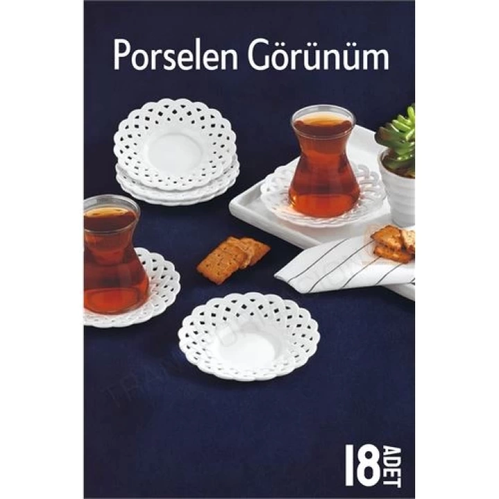 BFS Çay Tabağı Porselen Görünüm 18 Adet Tabağı Seti Seti