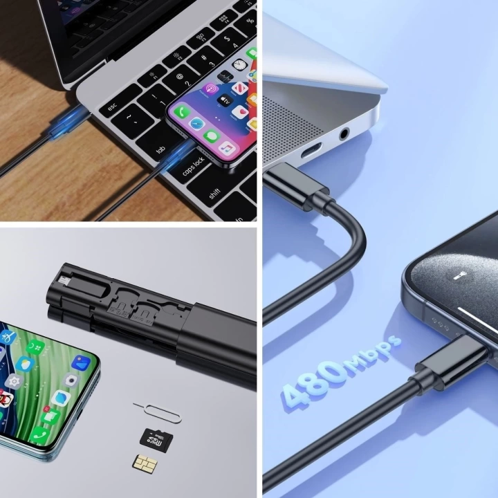 BFS  Cep Tipi 60W Bas Aç Type-C,İphone Şarj,Micro USB Hızlı Şarj Data Kablo Seti