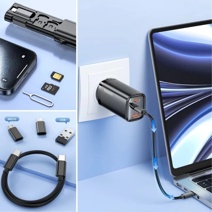 BFS  Cep Tipi 60W Bas Aç Type-C,İphone Şarj,Micro USB Hızlı Şarj Data Kablo Seti