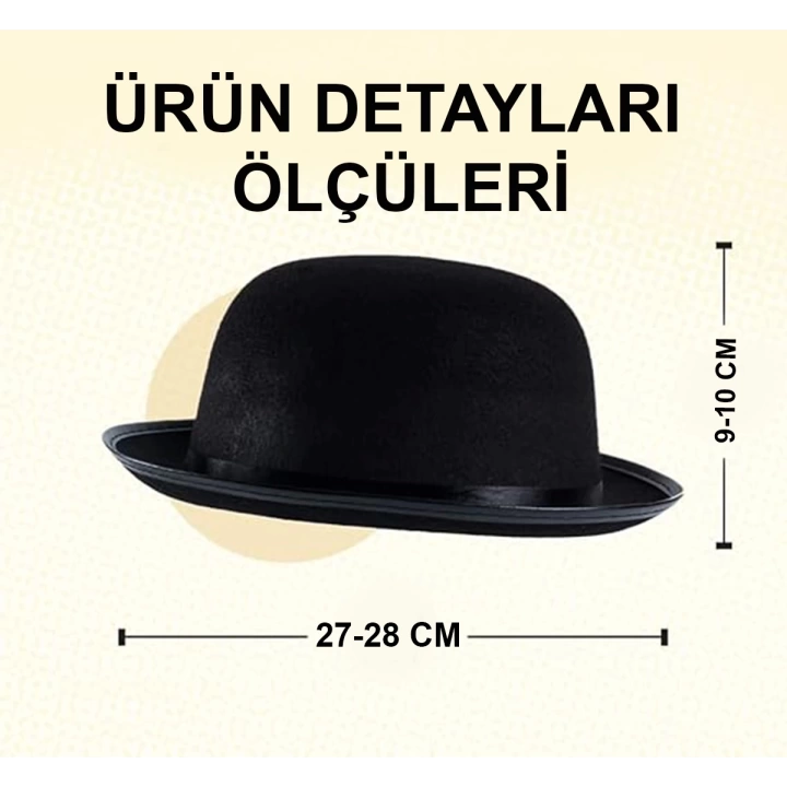 BFS Charlie Chaplin Stil Yetişkin Şapkası – Siyah Melon Parti Şapkası