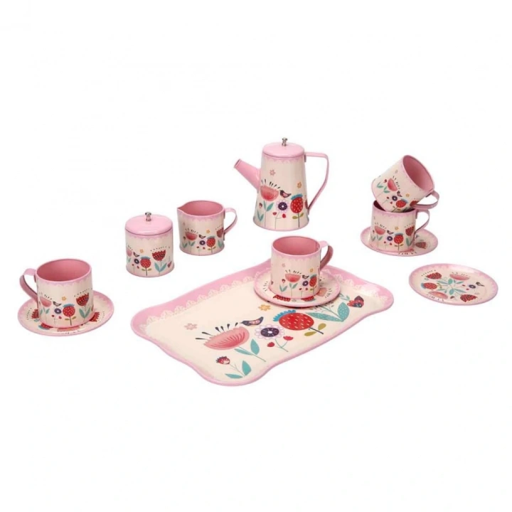 BFS  Çiçek Desenli Metal Çay Seti 12 Parça