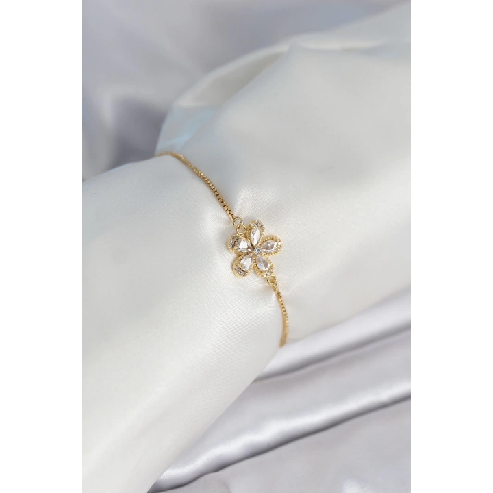 BFS Çiçek Model Asansörlü Gold Renk Kadın Bileklik