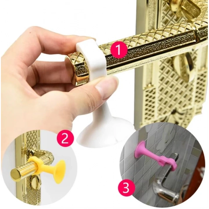 BFS  CM-072 Vantuzlu Geçmeli Kapı Kolu Stoper 4lü Set Beyaz