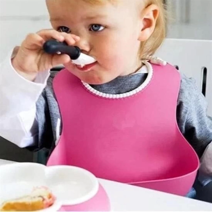 BFS  Çocuk Bebek Mama Önlüğü Dökülme Engelleyici Bükülebilir Pembe