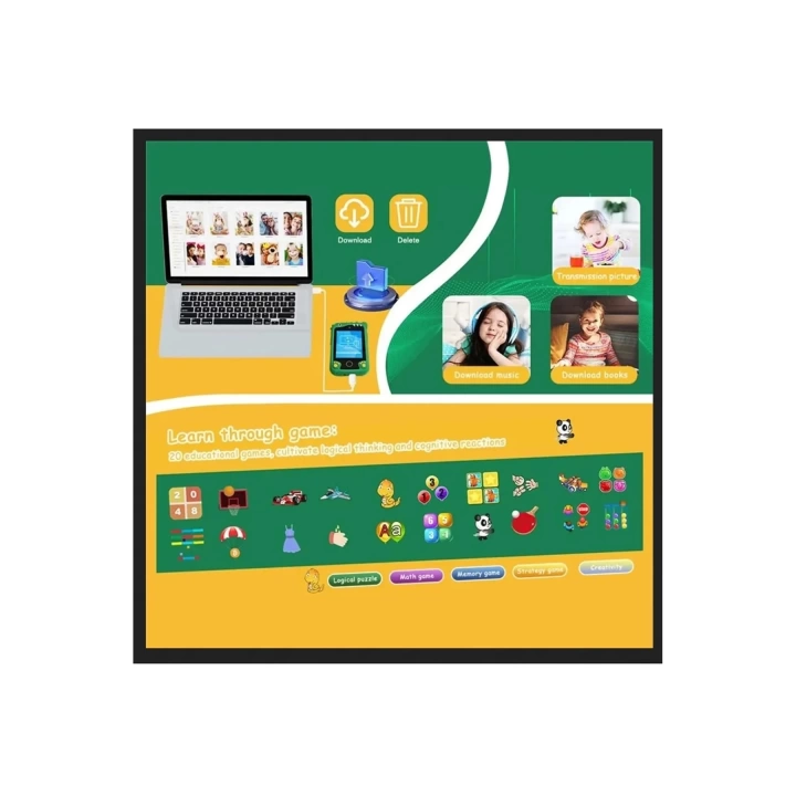 BFS Çocuklar İçin Eğitici Telefon Dokunmatik Ekran Çift Kameralı Fenerli Müzik Çalar Oyun Video Mor