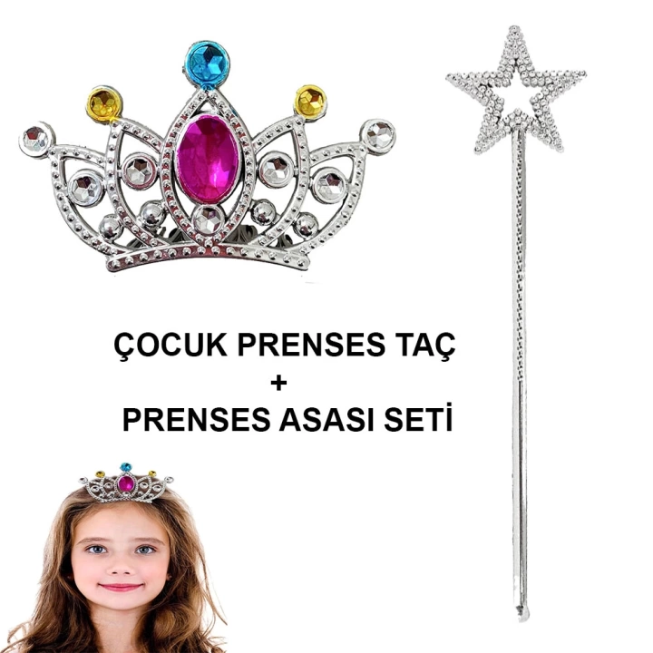 BFS   Çocuklar İçin Taraklı Prenses Tacı ve Prenses Yıldız Asa Seti Gümüş
