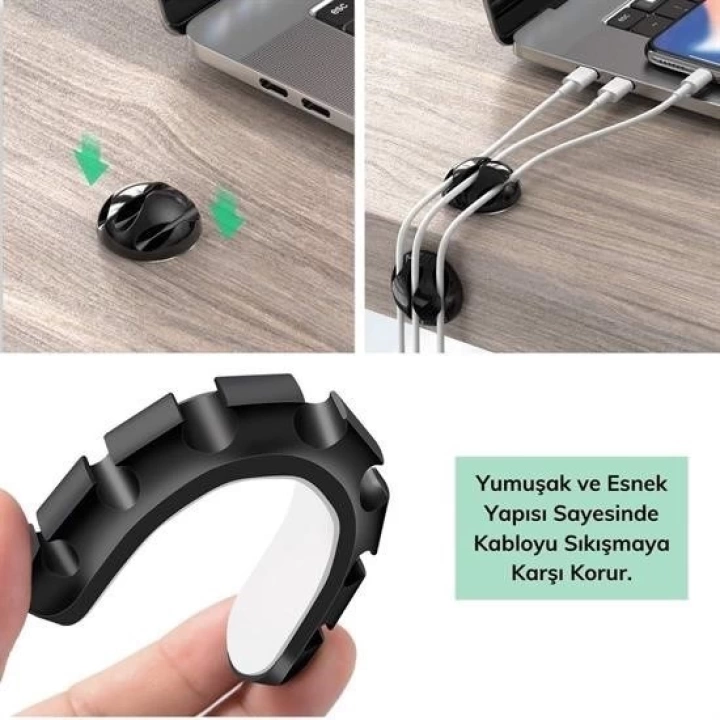 BFS  Çok Amaçlı Kablo Tutucu Akrilik Güçlü Yapışkanlı Organizer Düzenleyici 16 Parça Set Kolay Ku