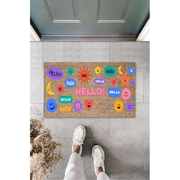 BFS Çok Renkli Kapı Önü Paspası Hello Desen  K-3285