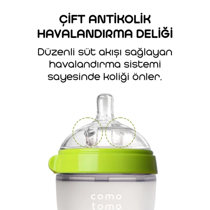 BFS   Comotomo Antikolik Silikon Biberon 150 ml 0-3 Ay Yeşil