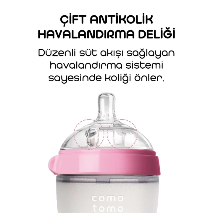 BFS   Comotomo Antikolik Silikon Biberon 250 ml 3-6 Ay Pembe
