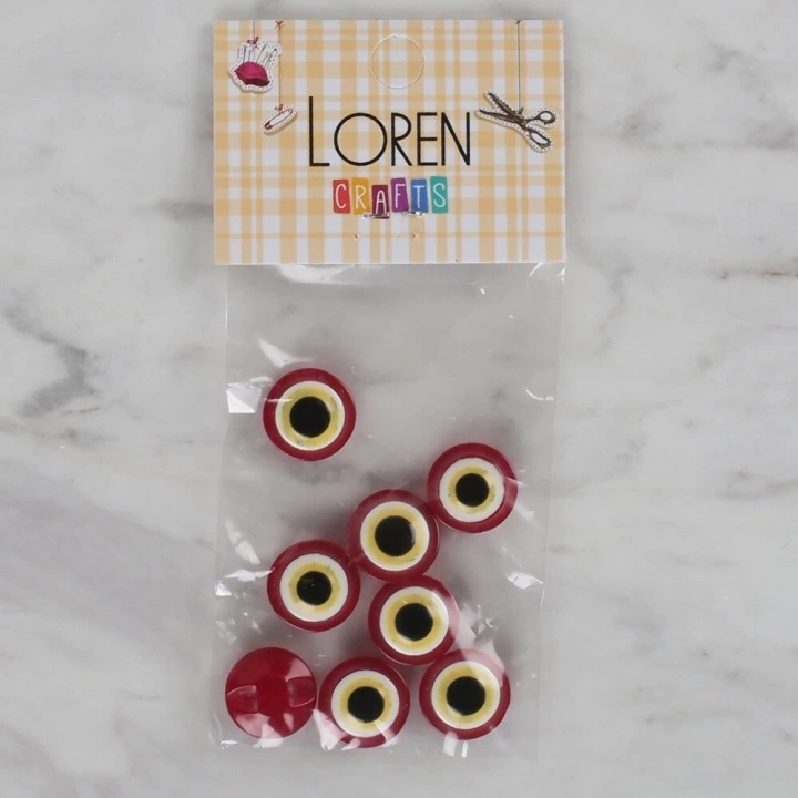 BFS  Crafts kırmızı 8 li nazar boncuğu düğme - 16