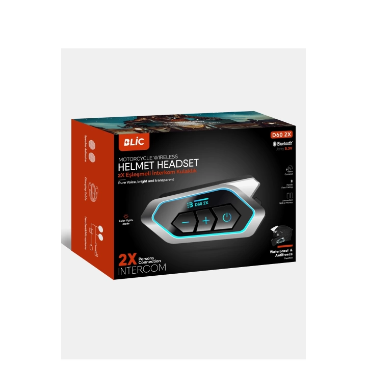 BFS D60 2x Motosiklet Kask Kulaklığı Bluetooth Intercom Rgb Işıklı 2 Intercom Bağlantılı