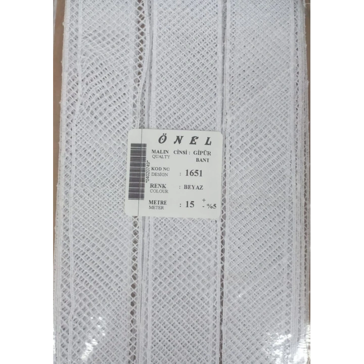 BFS Dantel Polyester Güpür Bant Beyaz 15 Metre En 3 cm ON-1651-B