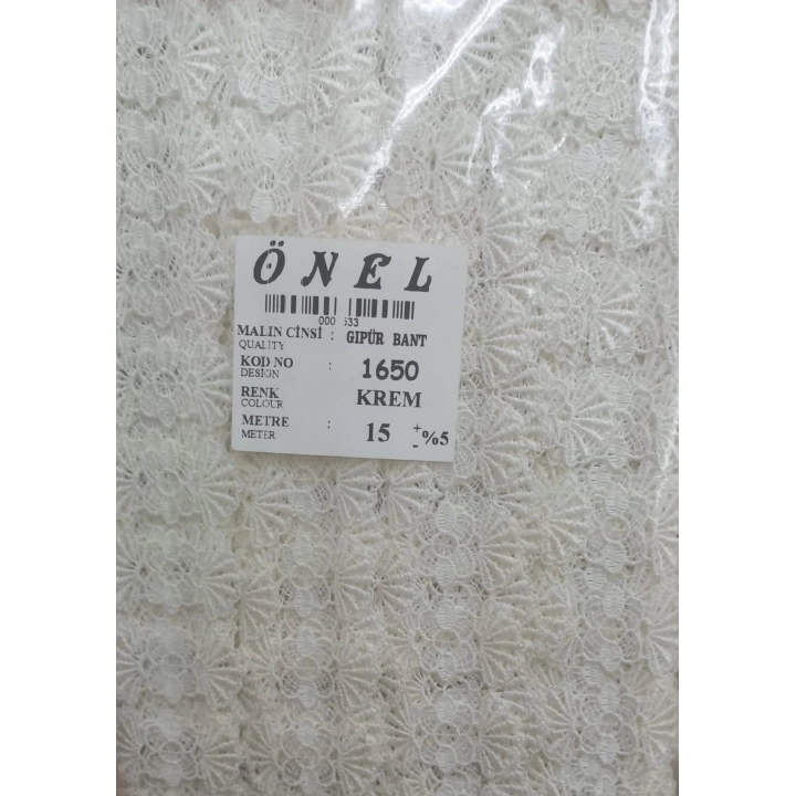 BFS Dantel Polyester Güpür Bant Krem 15 Metre En 6 cm ON-1650-KR