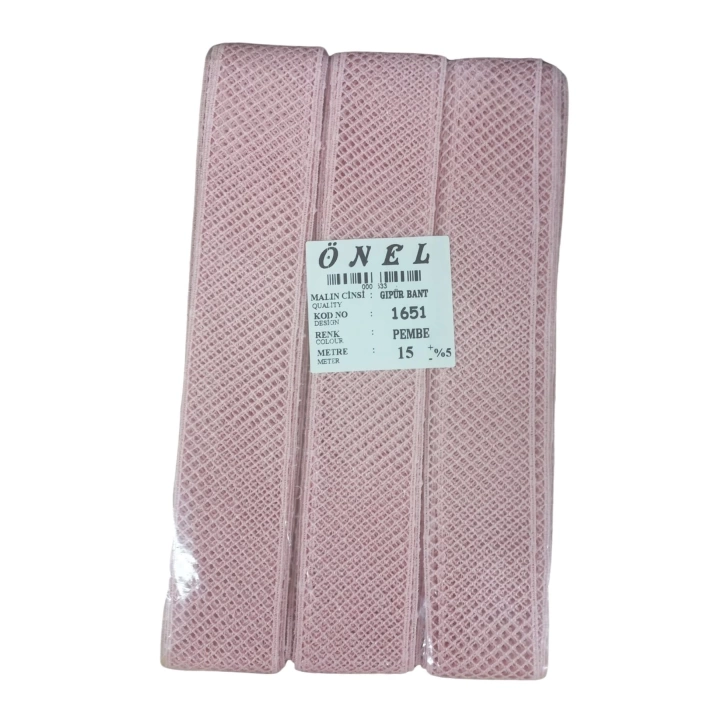 BFS Dantel Polyester Güpür Bant Pembe 15 Metre En 3 cm ON-1651-P