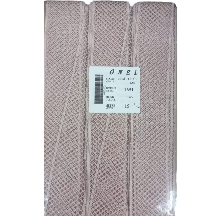 BFS Dantel Polyester Güpür Bant Pudra 15 Metre En 3 cm ON-1651-PU