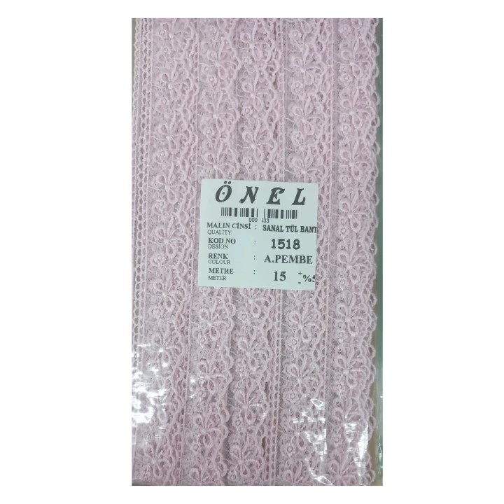 BFS Dantel Polyester Sanal Tül Bant Açık Pembe 15 Metre En 3 cm ON-1518-AP