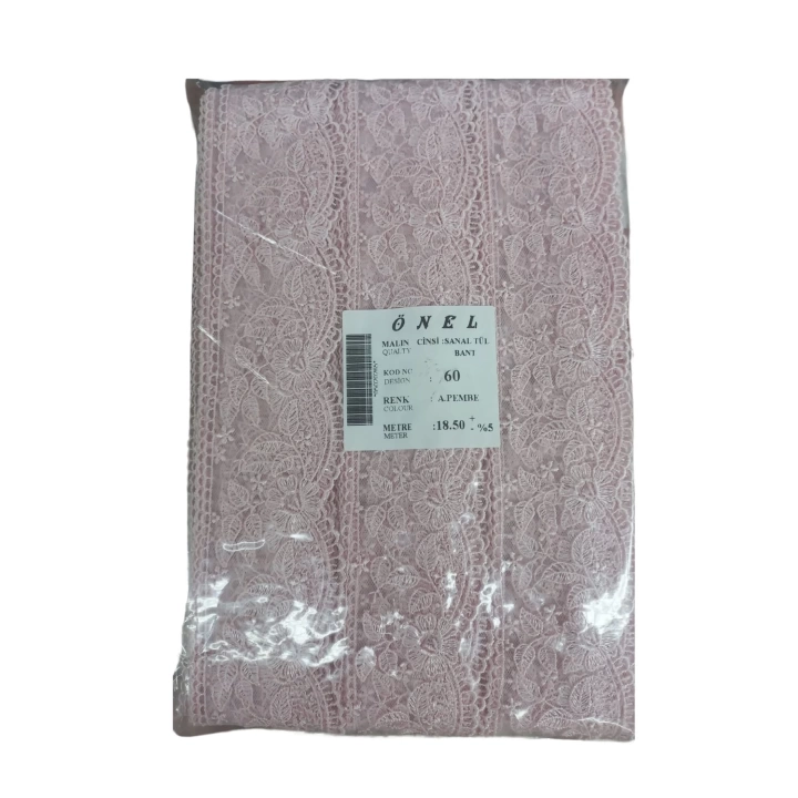BFS Dantel Polyester Sanal Tül Bant Açık Pembe 18,50 Metre En 6 cm ON-60-P