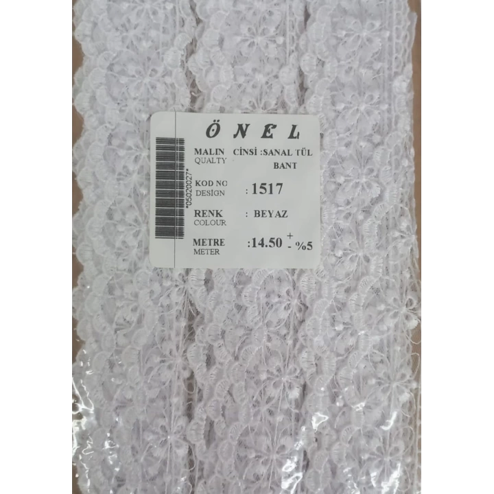 BFS Dantel Polyester Sanal Tül Bant Beyaz 14,50 Metre En 6 cm ON-1517-B