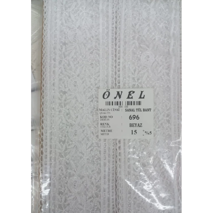 BFS Dantel Polyester Sanal Tül Bant Beyaz 15 Metre En 6 cm ON-696-B