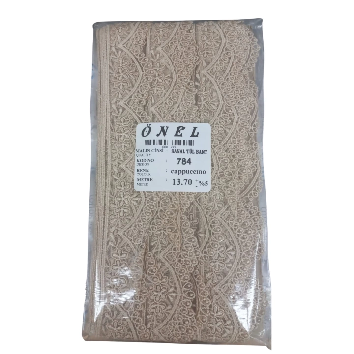 BFS Dantel Polyester Sanal Tül Bant Cappucino 13,70 Metre En 6 cm ON-784-C