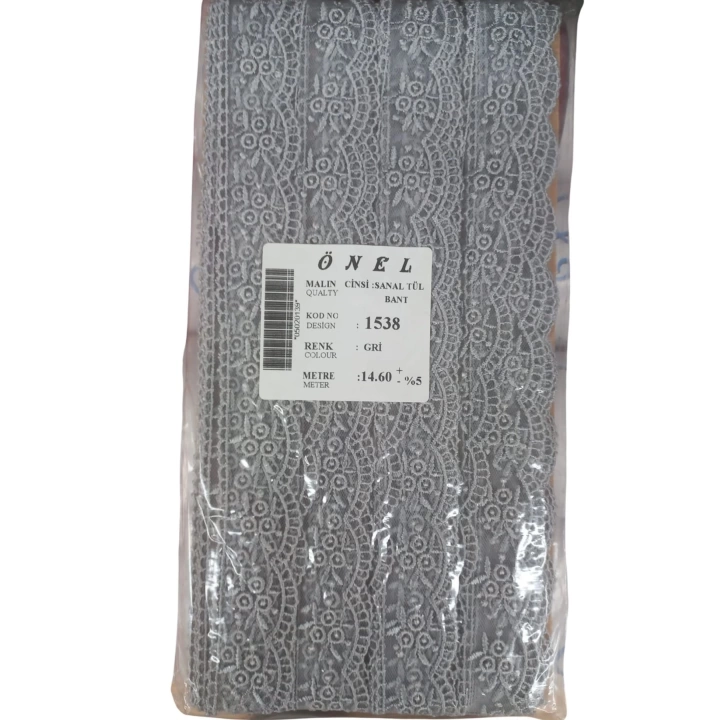 BFS Dantel Polyester Sanal Tül Bant Gri 14,60 Metre En 3 cm ON-1538-G