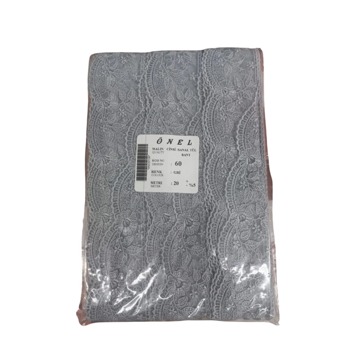 BFS Dantel Polyester Sanal Tül Bant Gri 20 Metre En 6 cm ON-60-G