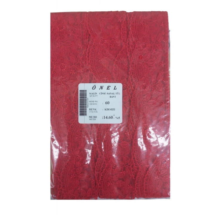 BFS Dantel Polyester Sanal Tül Bant Kırmızı 14,60 Metre En 6 cm ON-60-K