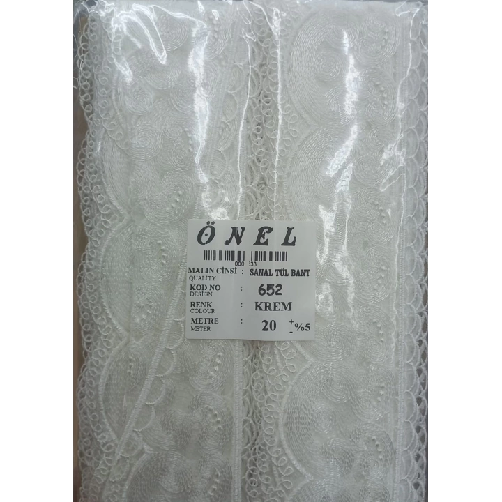 BFS Dantel Polyester Sanal Tül Bant Krem 20 Metre En 6 cm ON-652-KR