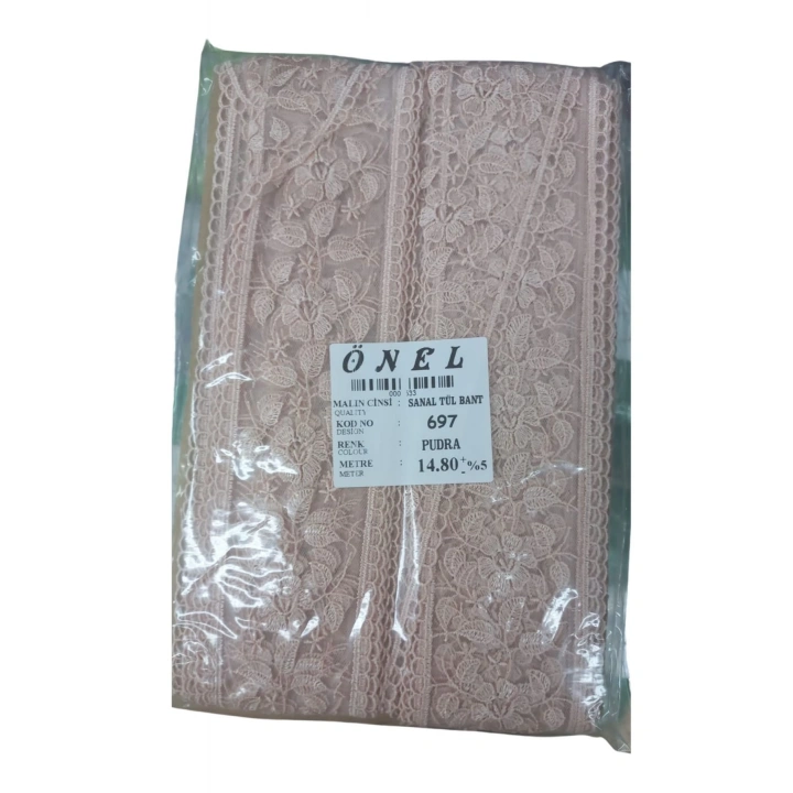 BFS Dantel Polyester Sanal Tül Bant Pudra 14,80 Metre En 6 cm ON-697-PU