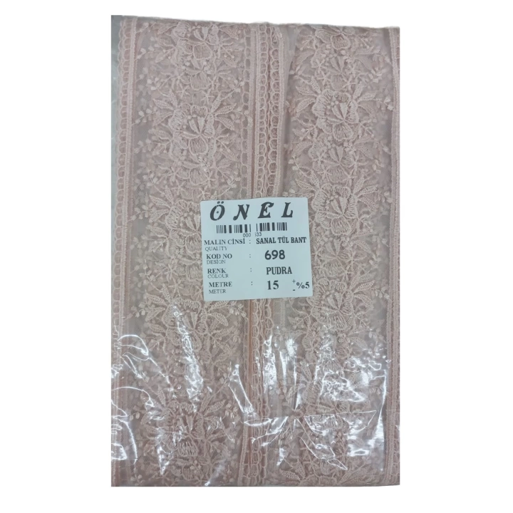 BFS Dantel Polyester Sanal Tül Bant Pudra 15 Metre En 6 cm ON-698-PU