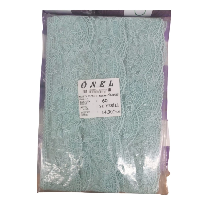 BFS Dantel Polyester Sanal Tül Bant Su Yeşili 14,30 Metre En 6 cm ON-60-SY