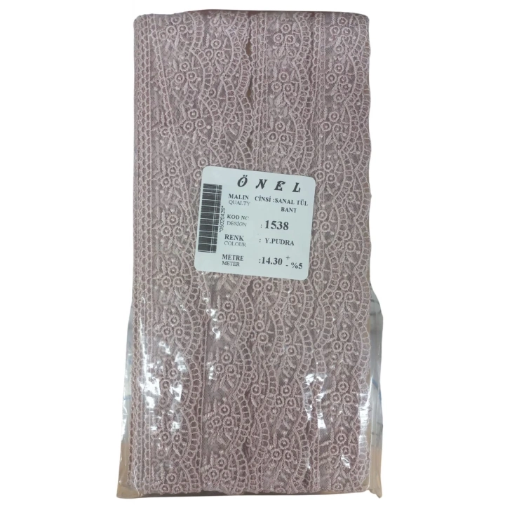 BFS Dantel Polyester Sanal Tül Bant Y.Pudra 14,30 Metre En 3 cm ON-1538-PU