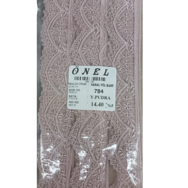 BFS Dantel Polyester Sanal Tül Bant Y.Pudra 14,40 Metre En 3 cm ON-784-PU