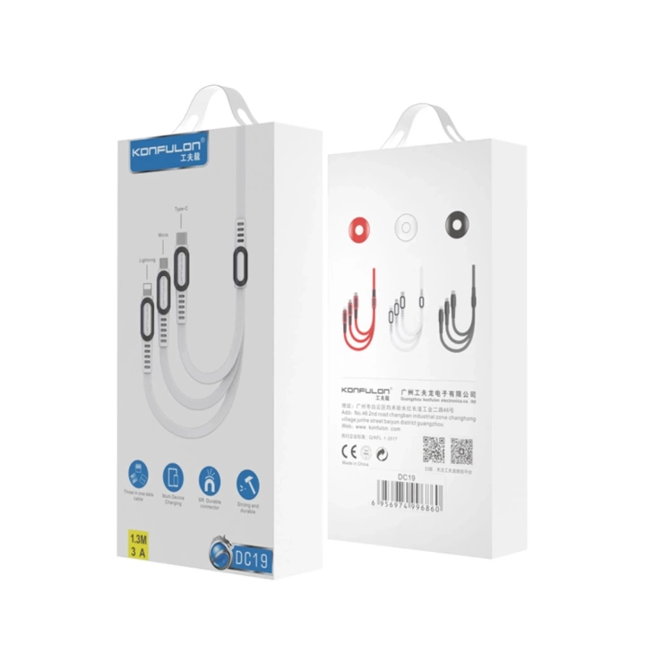 BFS DC19 3in1 USB Kablo 1.3M 3A - Siyah