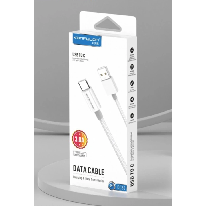 BFS DC80 1M 3A USB to Type-C Hızlı Şarj Kablo - Beyaz