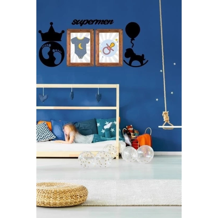 BFS  DECO103 Supermen Dekoratif Duvar Süsü Tablo Aksesuar Ahşap Tasarım Hediye Pano Sticker Seti
