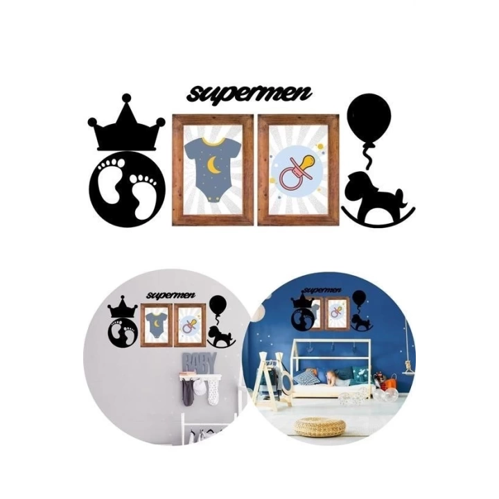 BFS  DECO103 Supermen Dekoratif Duvar Süsü Tablo Aksesuar Ahşap Tasarım Hediye Pano Sticker Seti