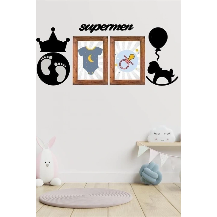 BFS  DECO103 Supermen Dekoratif Duvar Süsü Tablo Aksesuar Ahşap Tasarım Hediye Pano Sticker Seti