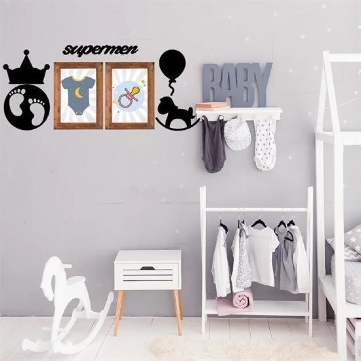 BFS  DECO103 Supermen Dekoratif Duvar Süsü Tablo Aksesuar Ahşap Tasarım Hediye Pano Sticker Seti