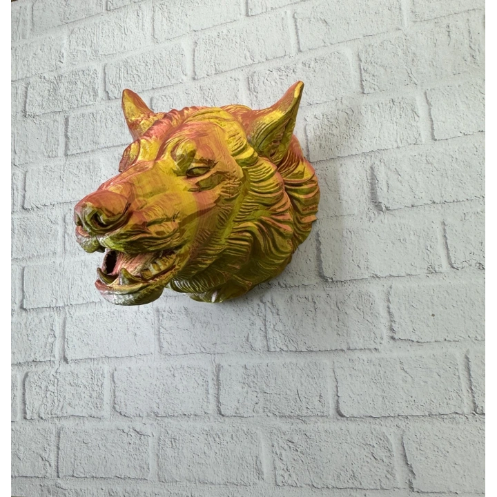 BFS Dekoratif Altın Gold Kurt Duvar Heykeli Asılabilir Hediyelik 25x19 cm