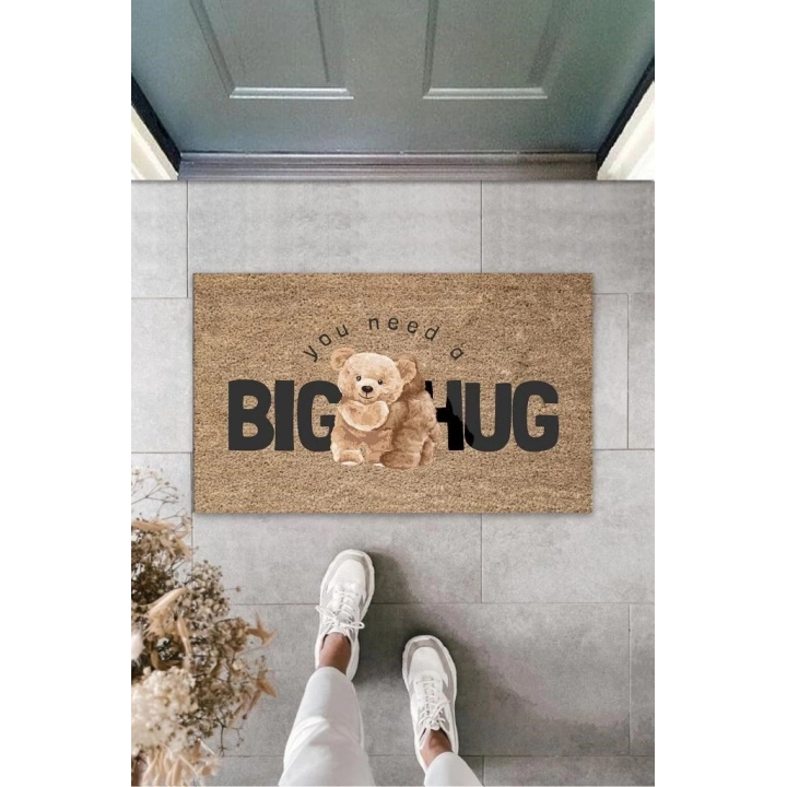 BFS Dekoratif Dijital Big Hug Ayıcık Bej Kapı Paspası Dış Mekan Paspas K-3190
