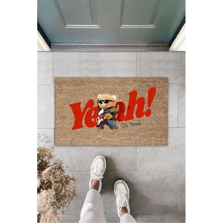 BFS Dekoratif Dijital Oh Yeah Ayıcık Bej Kapı Paspası Dış Mekan Paspas K-3188