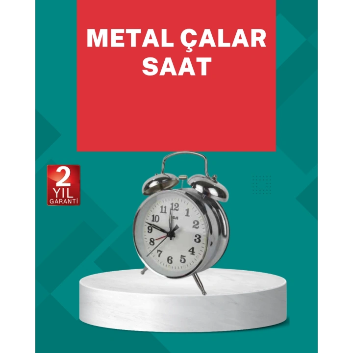 BFS Dekoratif Gümüş Işıklı Alarmlı Masa Saati Sessiz Mekanizma